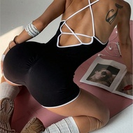 4 Colors European American Cross Beautiful Back Yoga Bodysuit Fitness Wear Tight Sportswear Female u