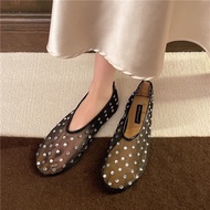 Mesh Rhinestone Mary Jane Shoes Women Flat Ballet Shoes Fashion Catwalk Sandals