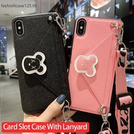 OPPO R11s R11 R9s R9 plus R17 R15 Pro Card Slot Phone Case Bear Leather Wallet Casing Buckle Stand Holder Cover Lanyard