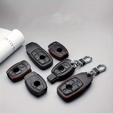 PU Leather Car Key Cover for Mercedes-Benz Faux Leather Keychain Case Compatible with W203 W210 W211