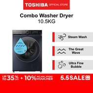 Toshiba T15 TWD-BM115GF4S Morandi Gray Smart WiFi Control Front Load Combo Washer Dryer 10.5/7kg Water Efficiency 4Ticks