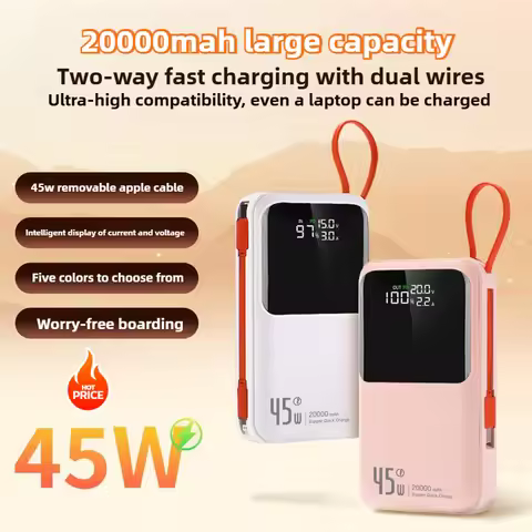 Portable External Battery 20000mAh Large Capacity Battery PD45w Fast Charging Power Bank with 2 Line