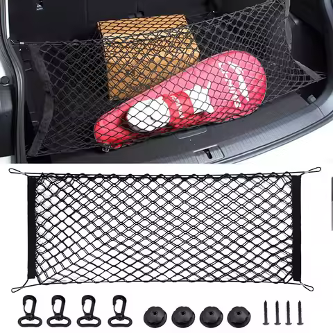 Car Trunk Nylon Mesh Elastic Storage Organizer Rear Cargo Luggage 90x30CM/40x110CM Net Holder With 4
