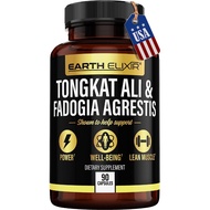 Earth Elixir Fadogia Agrestis 600mg Tongkat Ali 500mg Supplements 90 Capsules - Made in USA - Zero Fillers Gluten Free- Long Jack Nootropics - Tongkat ali Fadogia agrestis for Men