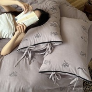Bed Sheet Retro Pure Cotton Full Bedding Embroidered Quilt Cover 1.8 Four-Piece Set French Crinkled 