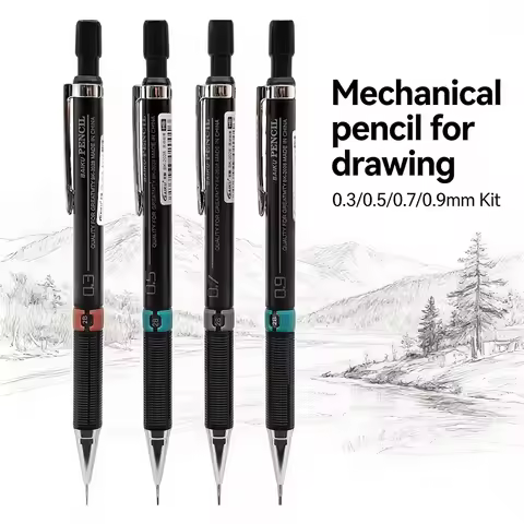 0.3/0.5/0.7/0.9mm Professional Drawing Mechanical Pencil Set with Lead Hardness Indicator & Anti-Bre