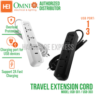 OMNI Travel Extension Cord 3 Gang with (1 OR 3 USB outlet) USB-301 USB-303