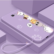 Phone Case For samsung j7 prime samsung j4 plus samsung j6 plus samsung j4+ samsung j6+ samsung j7 pro straight side liquid silicone cute cartoon cat soft shell send lanyard