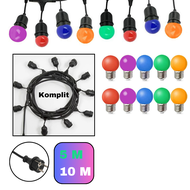 KOMPLIT WARNA KOMPLIT 10M Kabel Fitting Gantung 10 METER 20 Lampu LED Gantung CAFE 10Meter LAMPU TAMAN LED MERAH HIJAU BIRU Outdoor E27 10 Fitting KAFE DEKORASI LAMPU HIAS KOMPLIT LAMPU G45 3 WATT WARNA WARNI ST64 WATT MERAH BIRU HIJAU UNGU