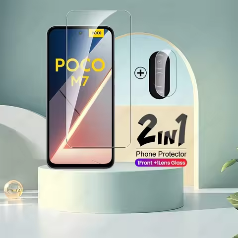 For Xiaomi Poco M7 4G Glass 2In1 9H Protective Glass On PocoM7 Pocco Poko Little M7 M 7 7M 4G Camera