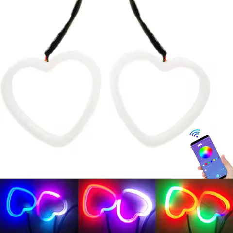 2PCS Angel Eyes RGB Heart Halo Ring with Bluetooth Control Dynamic Angel Eyes Halo Ring LED DRL Turn