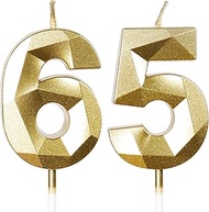 65th Birthday Candles, Number 65 Candle, Gold Candles, Birthday Candle for Cake, Happy Birthday Cand