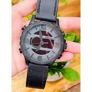 Men's Fossil Nate Analog-Digital Black Leather Strap Watch JR1520