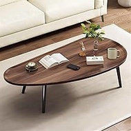 Mango Shape Tabletop Oval Coffee Table For Small Space Simple Modern Table With Metal Legs Walnut(23