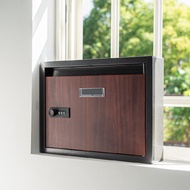 (橫式)經典信箱 木紋 鐵灰 投遞孔 密碼鎖 鍍鋅板製 郵箱 意見箱