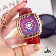 Guou 8150 Large Square Dial Watches Calendar Watches Hight Quality Genuine Leather Luxury Lady Gift 