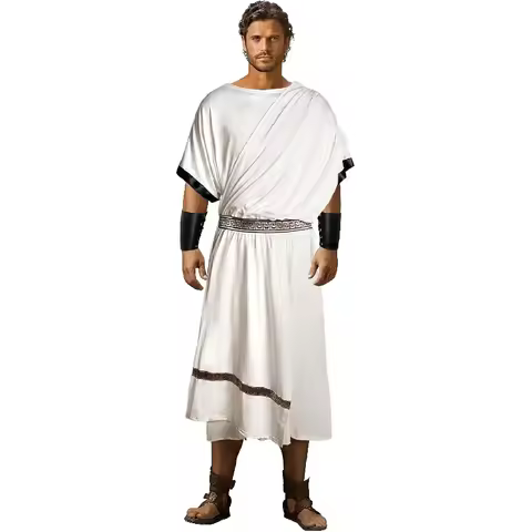 Greek Toga Costume For Men - Adult Roman Halloween Dionysus Costume With Leather Wristband King Glad
