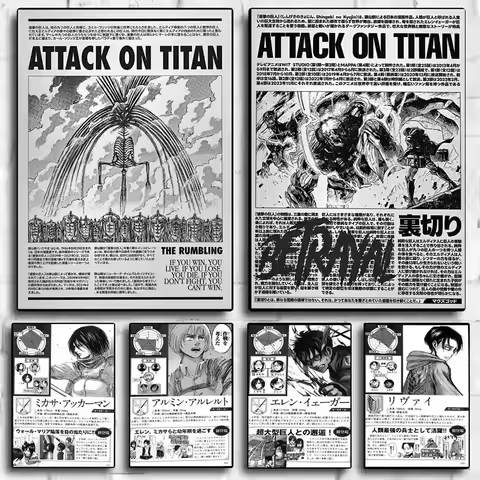 ATTACK ON TITAN Decorative Painting Frameless Cartoon Printing Ymir Fritz Levi Room Decoration Poste