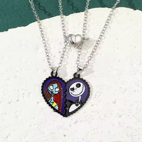 Disney the Nightmare before Christmas Jack And Sally Couple Pendant Necklace Halloween Cosplay Jewel
