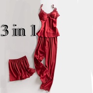 Beevi B686 3 in 1 pajama set Short Lingerie and long pants shorts adult women's sleepwear satin top 