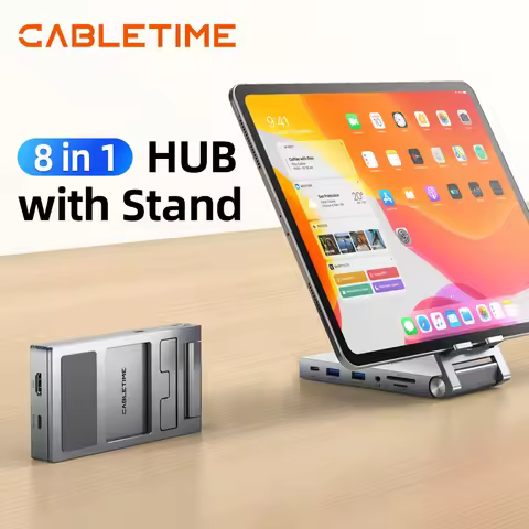 CABLETIME 8 IN 1 USB C Hub With Foldable Stand 4K60Hz USB 3.0 100W SD/TF HDMI Type C Hub For Macbook