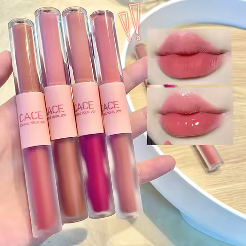 Double Head Lip Glaze Mirror Jelly Lipstick Matte Mist Lips Mud Lasting Moisturizing Lip Gloss Tint 