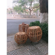 Tall pumpkin-shaped rattan table with real photo