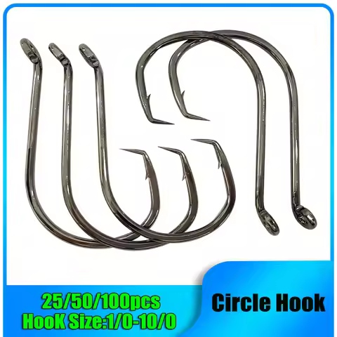 25/50/100pcs Fishing Octopus Circle Hook Carbon Chemically Sharpened Hooks Fishing Tackle 7385 Fishi