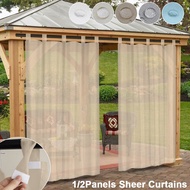 Waterproof Sheer Curtains For Patio Tab Top Indoor Outdoor Voile Curtains Gazebo Pergola Window Drapes Garden Panels Decoration