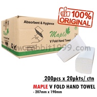 MAPLE V FOLD HAND TOWEL - 20 x 200pcs/ ctn - interfold hand towel / m-fold / m fold hand towel / 100