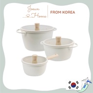 [LACENA Korea] Cream IH Induction Non-stick Pot Set 3Pcs | Heating Wok/ Pot