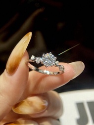 1件s925純銀蕾絲六爪鑲鑽沙漠玫瑰鑽戒指,結婚戒指至尊版,女性永恆戒指,紀念戒指,情人節優雅豪華女士珠寶禮物