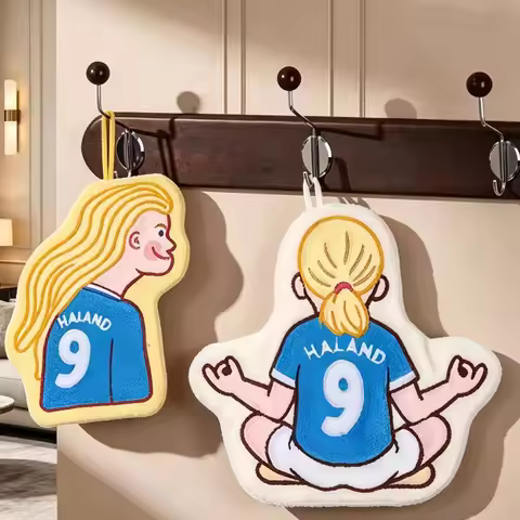 Haaland Hand Towel Erling Haaland Cartoon Hanging Cloth Bathroom Absorbent Hand Cloth Kitchen Suppli