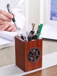 Demeter 黑檀木筆筒胡桃木創意實木收納盒辦公室桌面筆筒陶瓷高級感輕奢