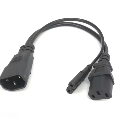 Y Type Splitter Power Cord ,IEC320 C14 Plug 3-Prong Male Power Cable Cord AC Power Adapter to C7 +C1