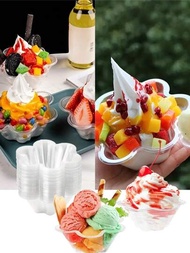 100入組花形透明冰淇淋碗,250ml可重複使用的花式冰淇淋剉冰碗,適用於冰飲、優格、甜點,適用於生日派對、家庭節慶、婚禮
