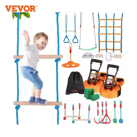 VEVOR 2x50/56/60/65FT Ninja Warrior Obstacle Course for Kids Weatherproof Slacklines 500lbs Weight O