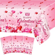 Avezano 3 pcs Galentines Day Tablecloth Plastic Happy Galentines Day Decorations Sweet Loveheart Par