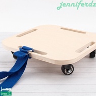 JENNIFERDZ Safety Wooden Scooter, Pulling Rope Four-Wheels Kids Sitting Scooter Board, Funny Montessori Easy To Install Balance Training Manual Sport Scooters Recess Toys