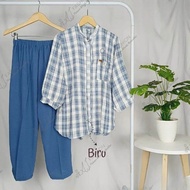 New Onesett Combinasi Crinkle JUMBO Setelan Wanita Crinkle Motif Salur Combinasi
