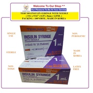 TERUMO INSULIN SYRINGE WITH NEEDLE ( 31G x 5/16" ) 0.25 x 8mm - 1ML - 100'S/BOX , MADE IN KOREA