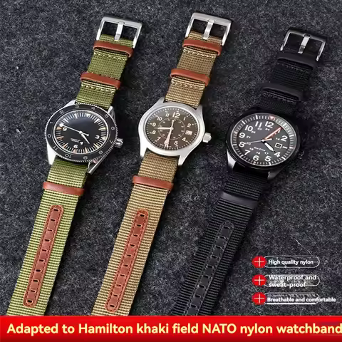 NATO vintage nylon parquet leather watch strap for Rolex Submariner Hamilton Khaki Field accessories
