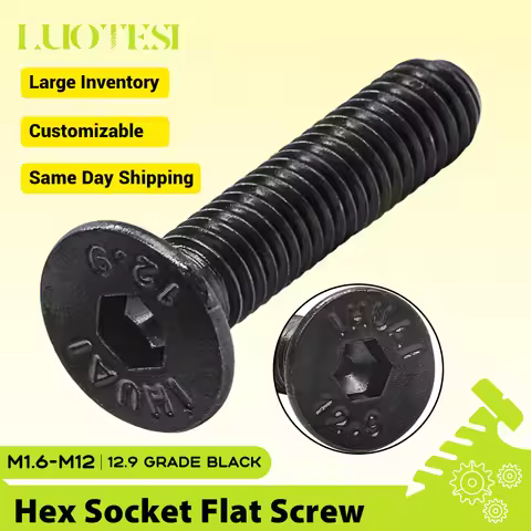 Hexagon Socket Flat Head Bolts Screw 10.9/12.9 Grade Steel M1.6 M2 M2.5 M3 M4 M5 M6 M8 M10 M12 Allen