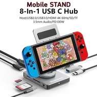 CONEX Mobile Phone STAND 360o TypeC HUB 8 IN 1 Docking Station 4K@60Hz HDMI/USB 3.0/SD TF/PD100W Alu