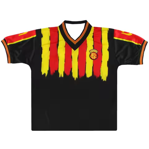 Men's Quick Dry Breathable Short Sleeve Girona Retro Football Jersey Red‑Yellow Vertical Stripe V‑Ne