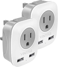 [2-Pack] UK Ireland Travel Plug Adapter, VINTAR International Power Adaptor with 2 USB, 4 in 1 Outle