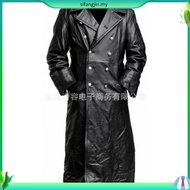 MEN'S GERMAN CLASSIC WW2 MILITARY UNIFORM OFFICER BLACK LEATHER TRENCH COAT