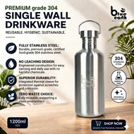 Blue Earth Ready Stock 1200ml with Cover 1.2L Stainless Steel Water Bottle BPA Free Botol Air 水壶水瓶