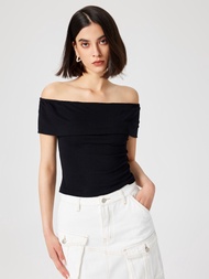 Cider Off-shoulder Knit Short Sleeve Top