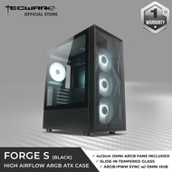 TECWARE Forge S TG ARGB ATX Case, 4 x 12cm ARGB Omni Fans,  PWM + ARGB SYNC, Black &amp; White